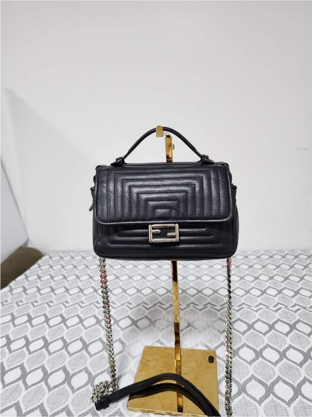 FENDI Shiny Nappa Trapuntata Micro Double Baguette Black